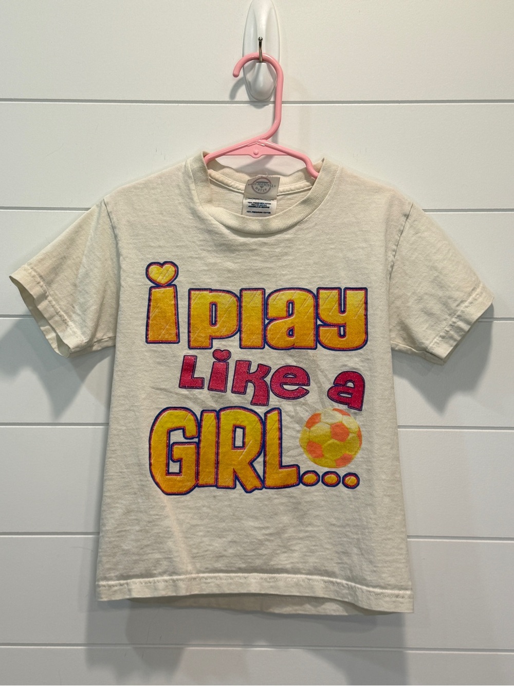 Vintage I Play Like A Girl Graphic Tee - Cream/Yellow/Pink